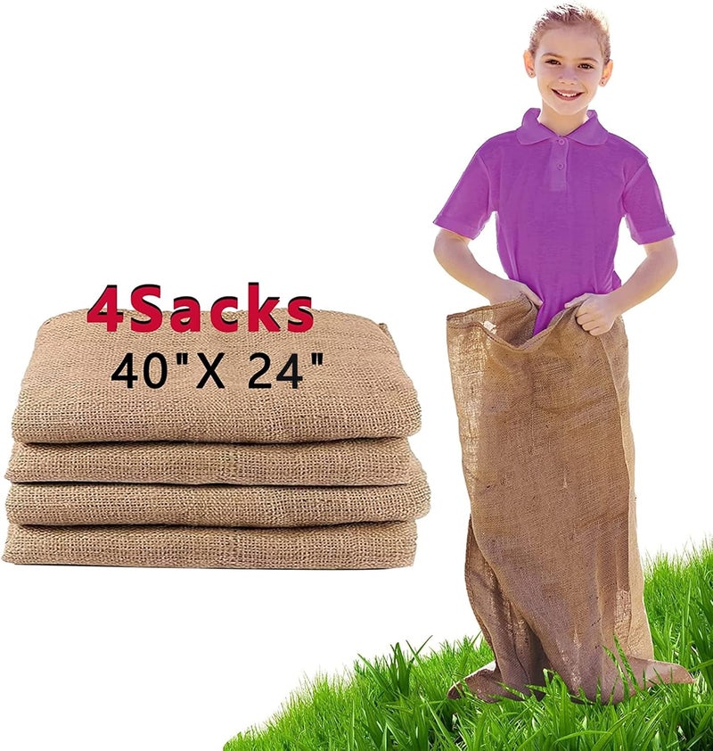 Alytree 4 Pack Burlap Potato Sack Race Bags, 24"x40" Outdoor Lawn Games for Kids & Adults, Outside Yard Games for Birthday Party, Field Day Family Reunion, Carnival, Easter, Halloween, 4th of July - Image 1